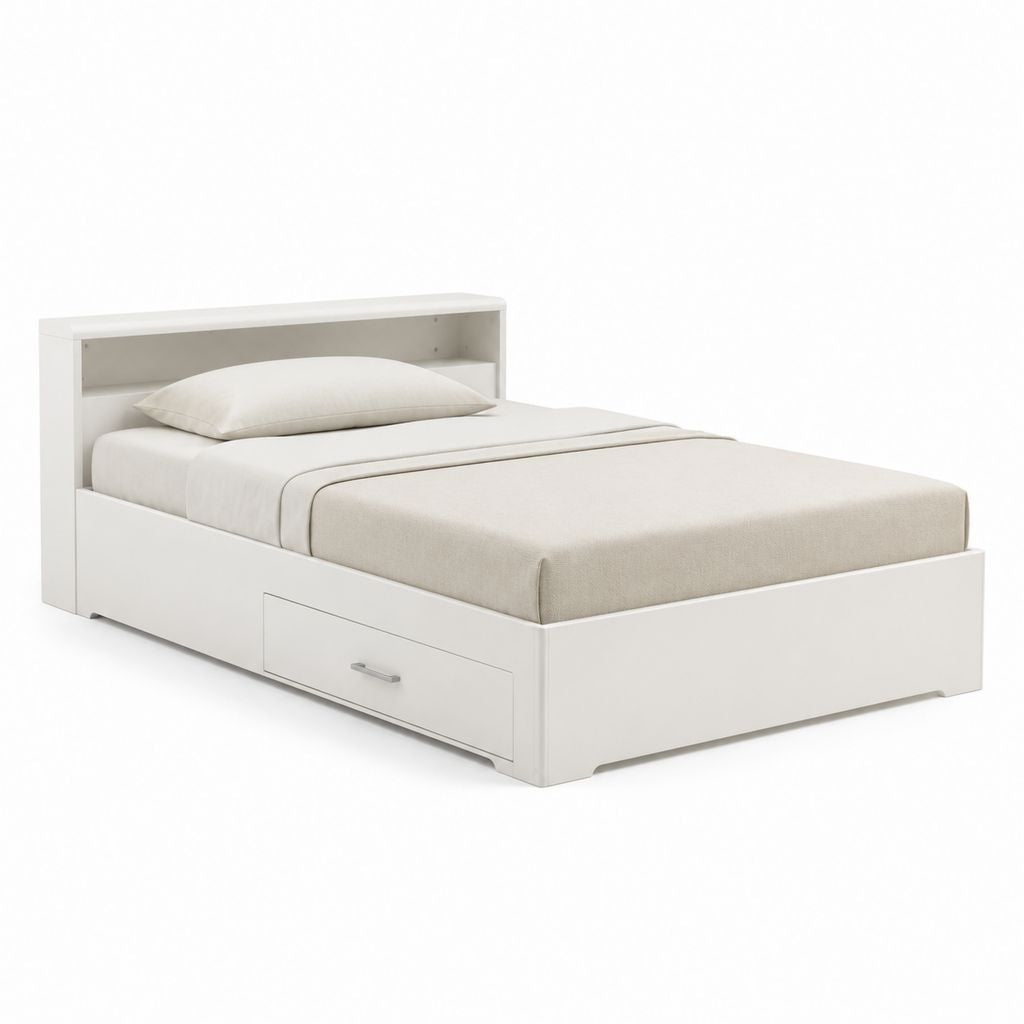 Letto singolo rettangolare con cassetto bianco in MDF 90 x 190 cm