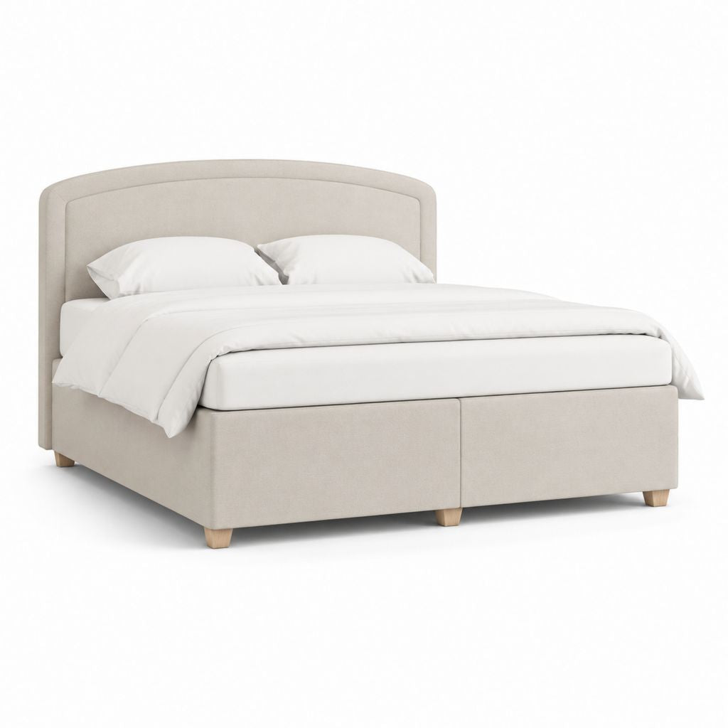 Letto matrimoniale imbottito beige in poliestere con testiera arrotondata 160 x 200 cm