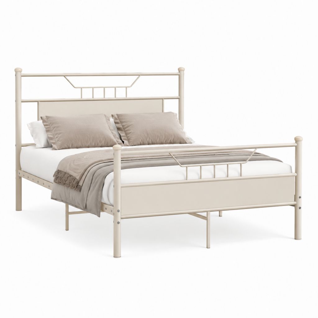 Letto matrimoniale rettangolare in acciaio avorio 160 x 200 cm