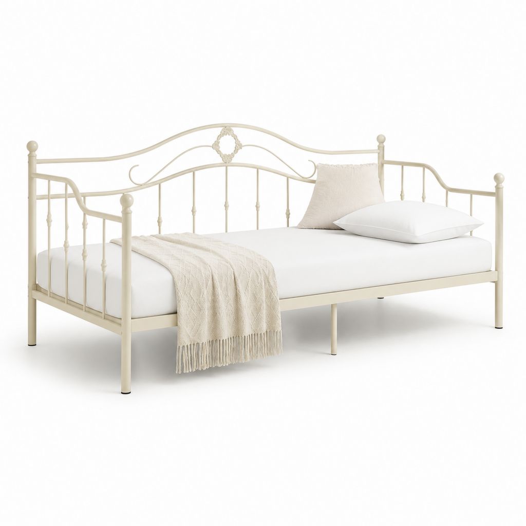 Letto singolo in acciaio avorio con struttura a giorno 90 x 200 cm