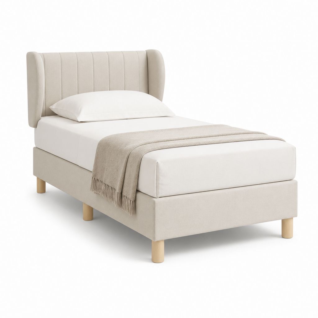 Letto singolo imbottito beige in poliestere con testiera curva 90 x 190 cm
