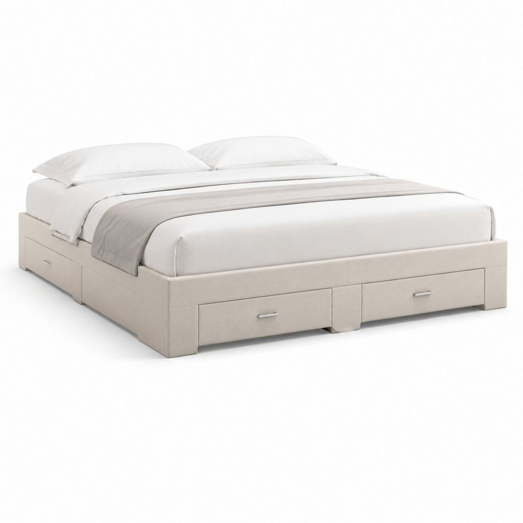 Letto contenitore imbottito beige in poliestere rettangolare con 4 cassetti 170 x 214 x 45 cm per materasso 160 x 200 cm