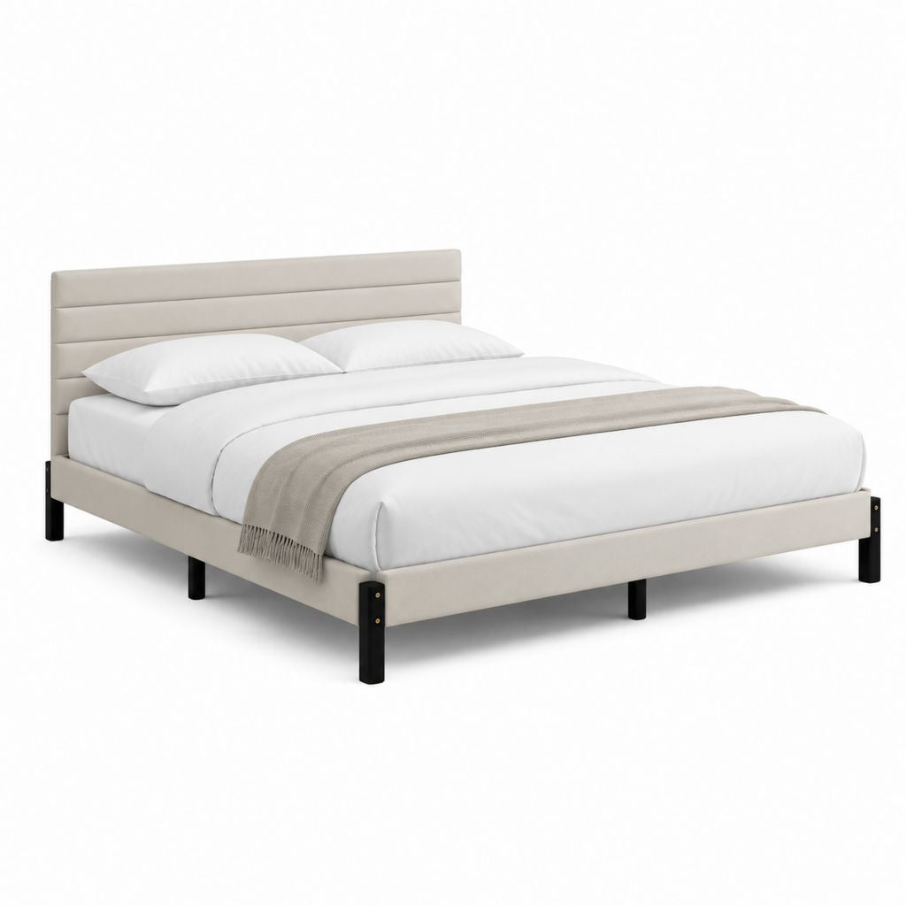 Letto matrimoniale imbottito beige in poliuretano rettangolare 160 x 200 cm