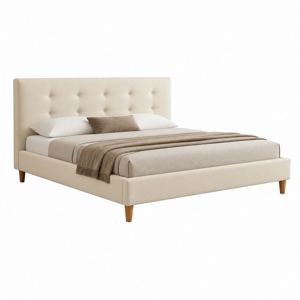 Letto matrimoniale imbottito beige in poliestere rettangolare 160 x 200 cm
