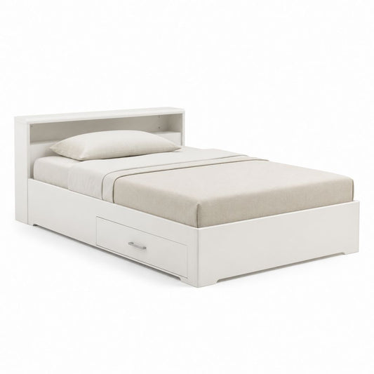Letto singolo rettangolare con cassetto bianco in MDF 90 x 190 cm