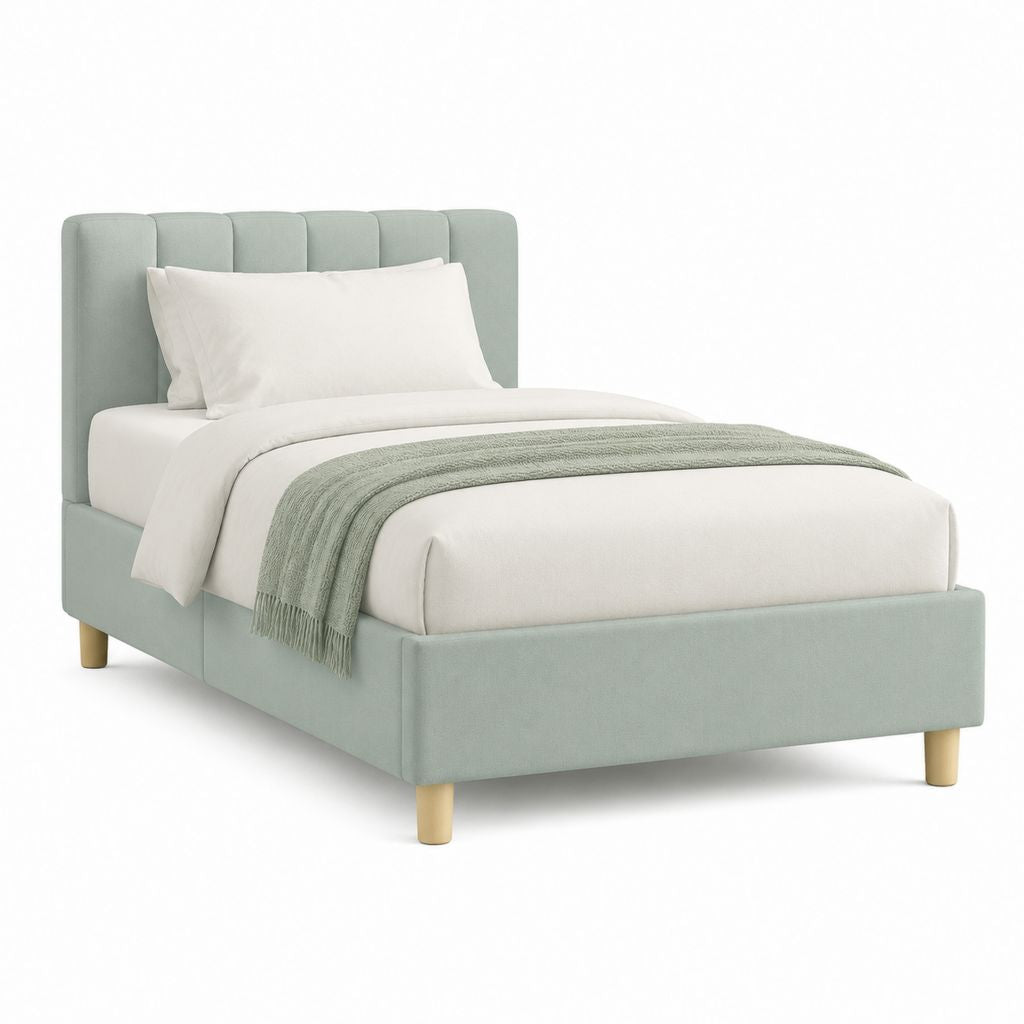 Letto singolo imbottito verde salvia in poliestere 90 x 200 cm con testiera alta