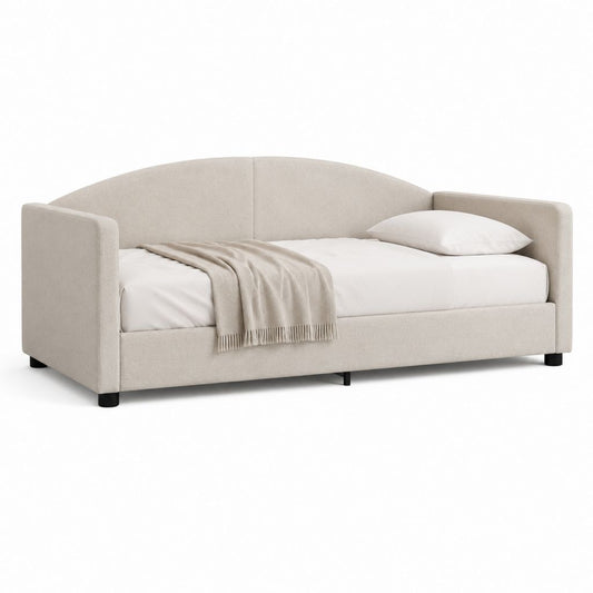 Letto singolo imbottito beige in poliestere con schienale curvo rettangolare 90 x 200 cm