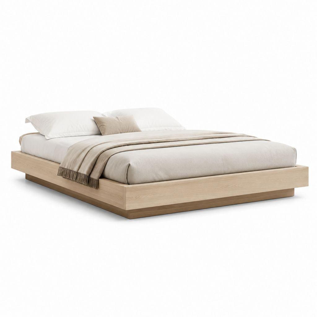 Letto matrimoniale basso in MDF rivestito melaminico rovere chiaro rettangolare per materasso 160 x 200 cm 170 x 210 x 30 cm