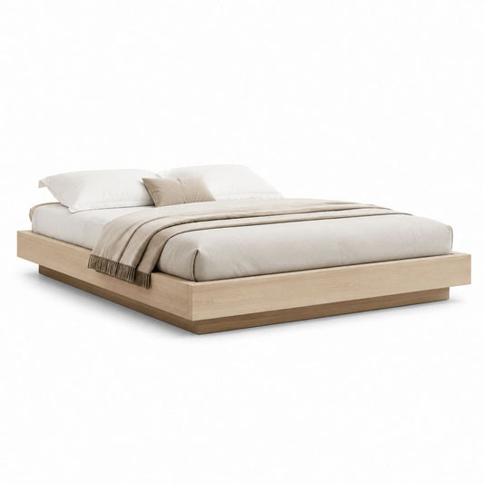 Letto matrimoniale basso in MDF rivestito melaminico rovere chiaro rettangolare per materasso 160 x 200 cm 170 x 210 x 30 cm