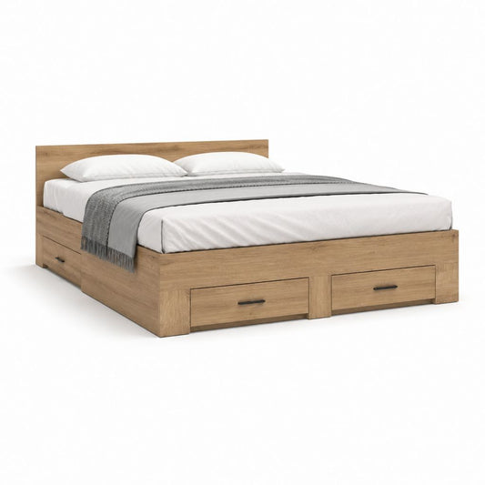 Letto matrimoniale contenitore con 4 cassetti rovere 160 x 200 cm