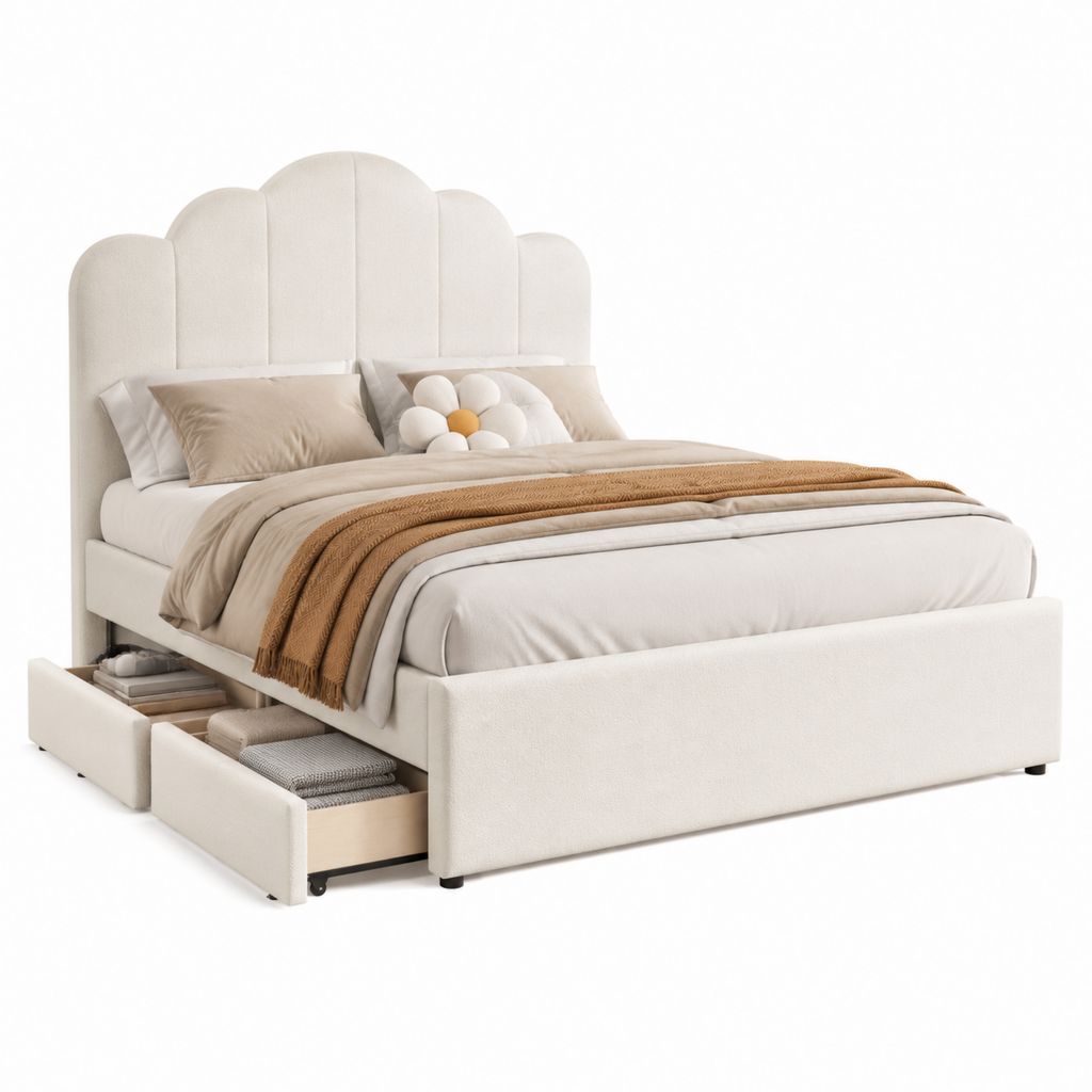 Letto matrimoniale con contenitore estraibile beige in poliestere 160 x 200 cm