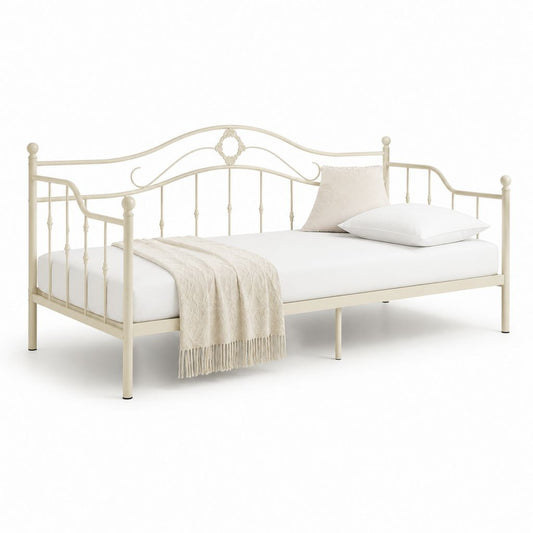 Letto singolo in acciaio avorio con struttura a giorno 90 x 200 cm