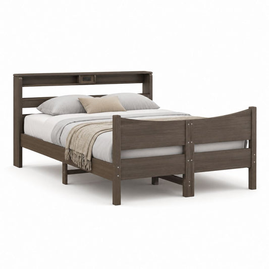Letto matrimoniale rettangolare marrone in MDF rivestito melaminico 160 x 200 cm con testiera e porta USB