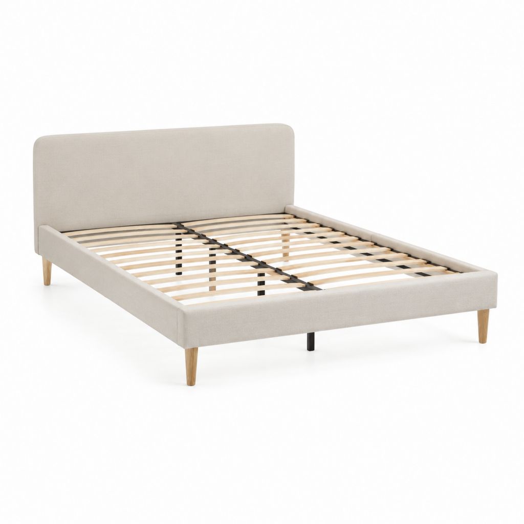 Letto matrimoniale beige in poliestere rettangolare con rete a doghe 160 x 200 cm