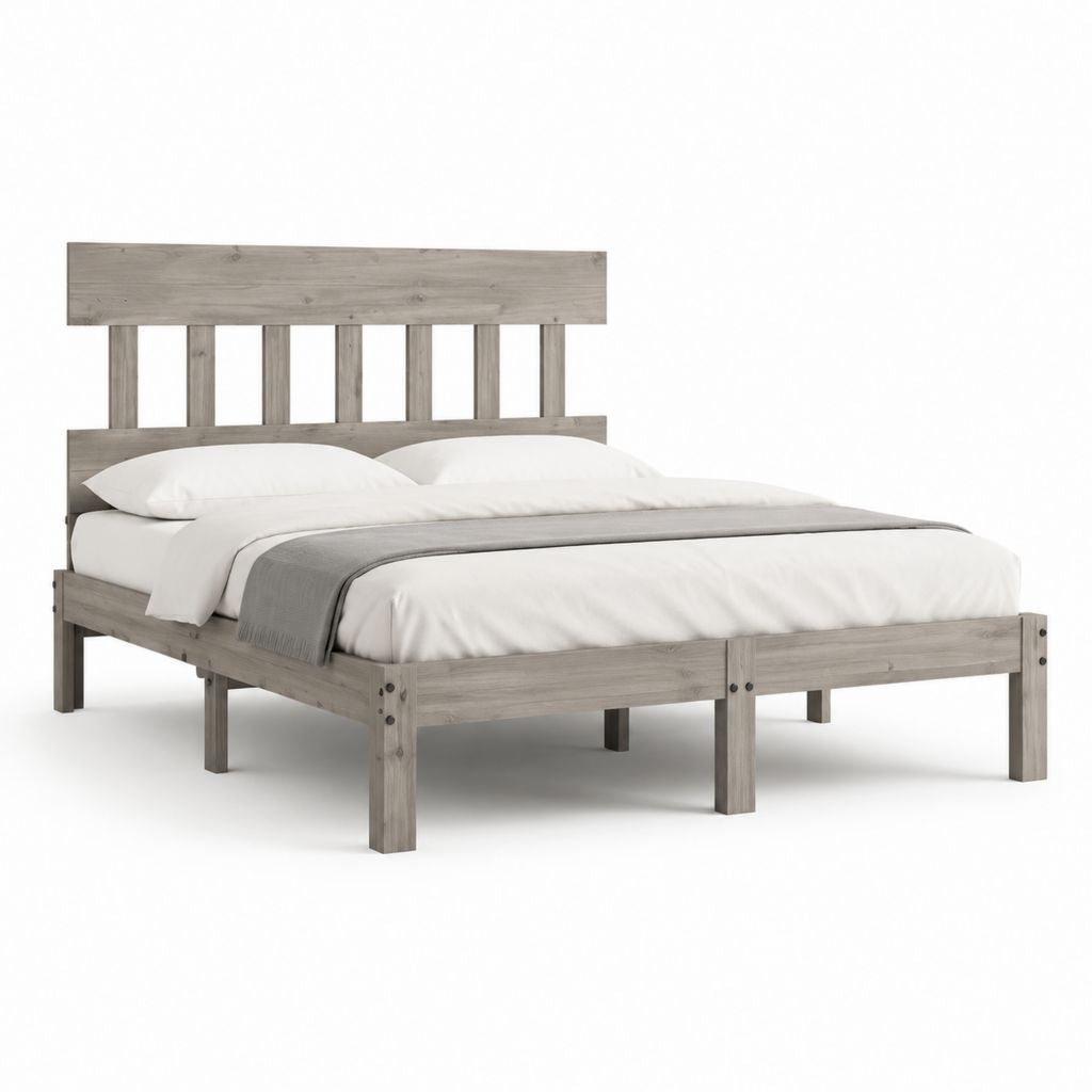 Letto matrimoniale con struttura in legno massello di pino grigio 160 x 200 cm