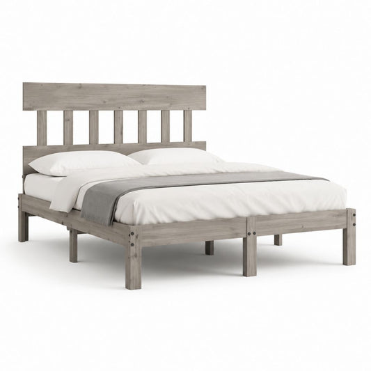 Letto matrimoniale con struttura in legno massello di pino grigio 160 x 200 cm