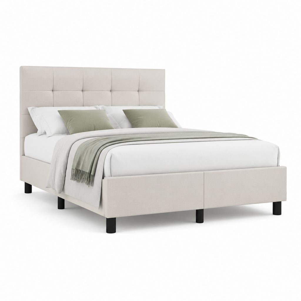 Letto matrimoniale imbottito beige in poliestere rettangolare 160 x 200 cm