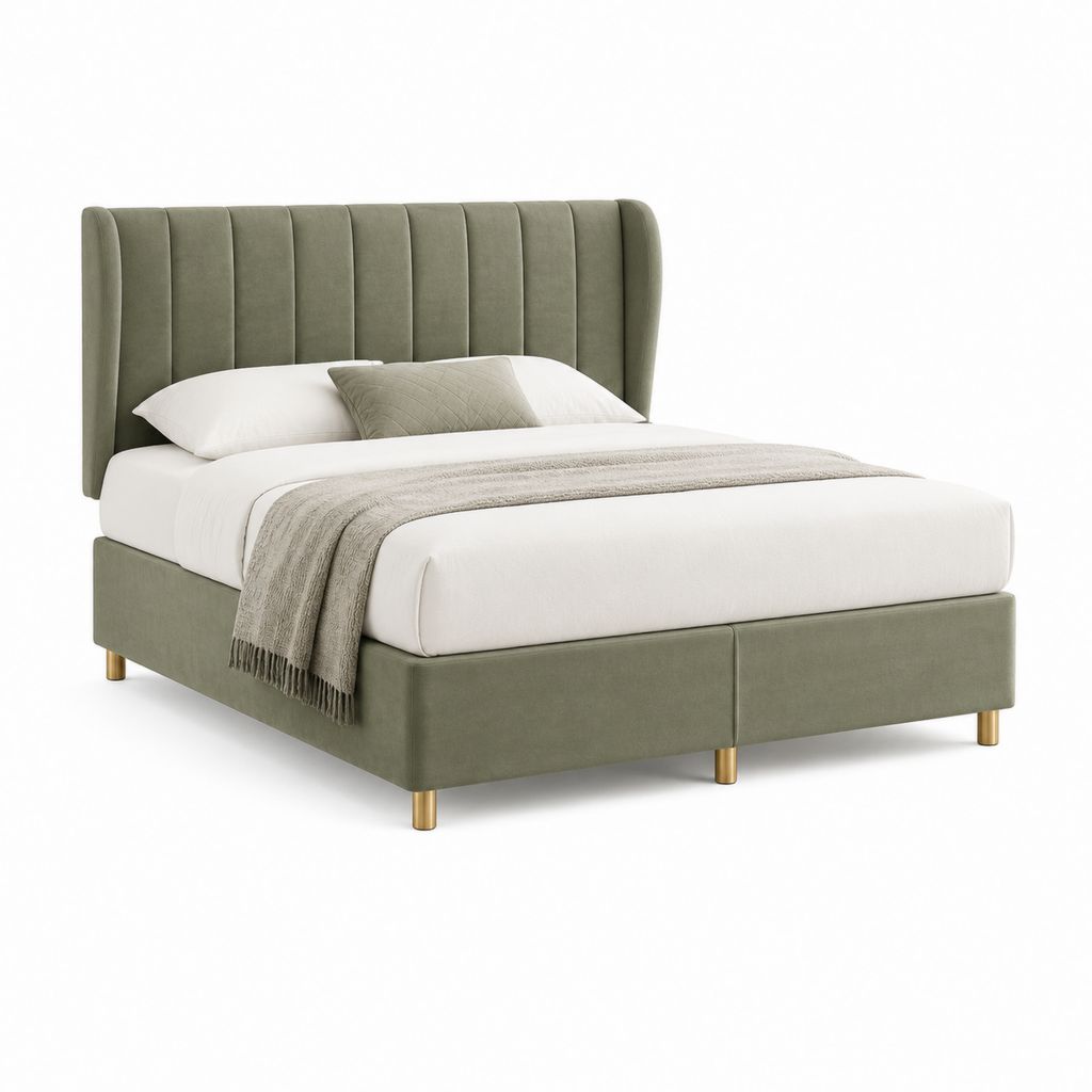 Letto matrimoniale imbottito verde oliva in poliestere 160 x 200 cm con testiera alta