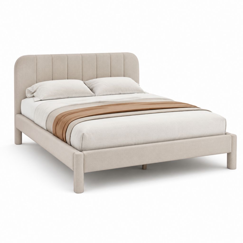 Letto matrimoniale beige in poliestere imbottito con testiera alta 172 x 212 x 110 cm