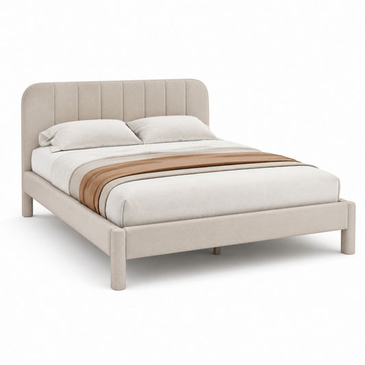 Letto matrimoniale beige in poliestere imbottito con testiera alta 172 x 212 x 110 cm