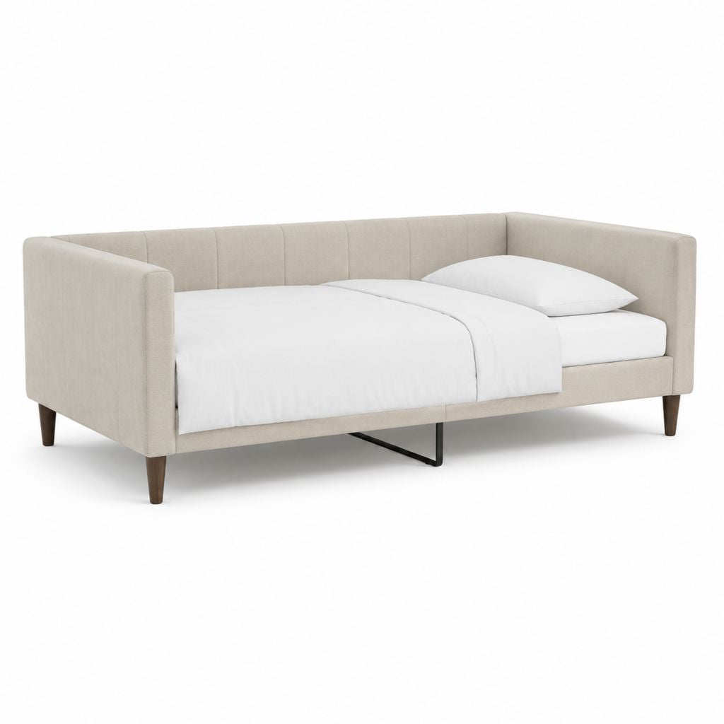 Letto singolo con struttura estraibile beige in poliestere 218 x 102 x 82 cm