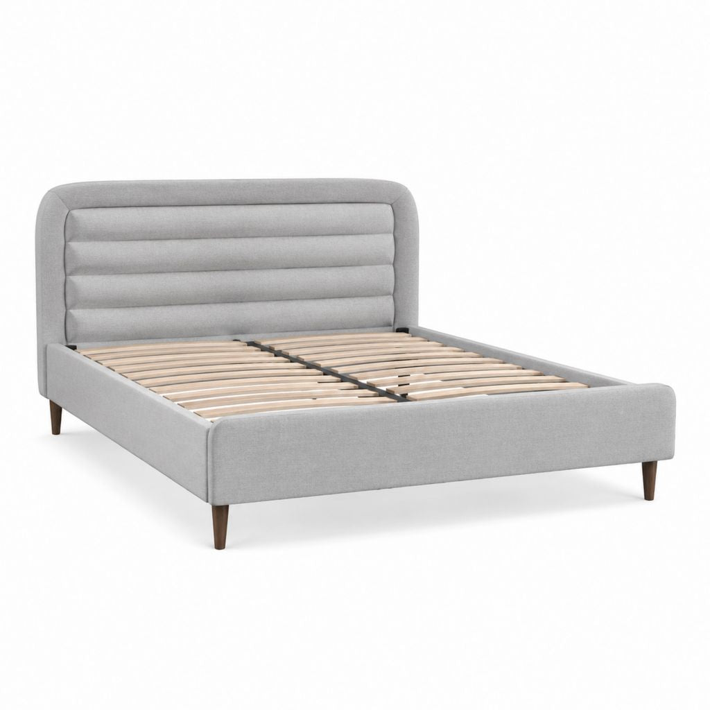 Letto matrimoniale grigio in poliestere imbottito rettangolare con rete a doghe 160 x 200 cm
