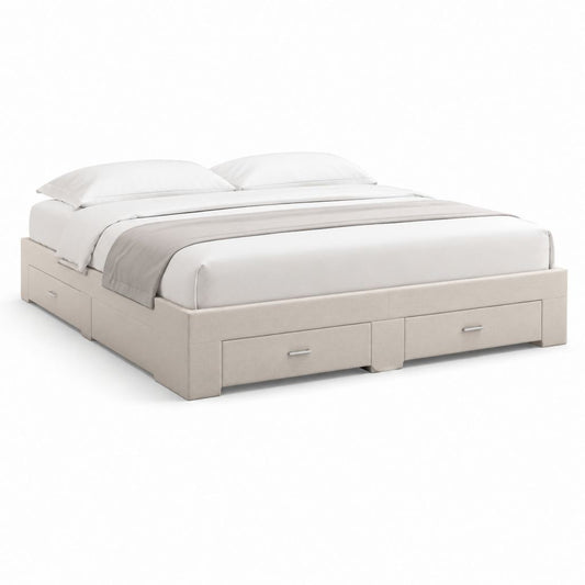 Letto contenitore imbottito beige in poliestere rettangolare con 4 cassetti 170 x 214 x 45 cm per materasso 160 x 200 cm