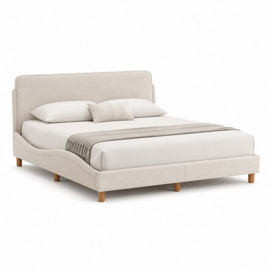 Letto matrimoniale con struttura beige in poliestere e testiera imbottita 160 x 200 cm