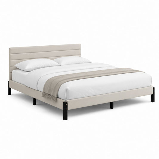 Letto matrimoniale imbottito beige in poliuretano rettangolare 160 x 200 cm