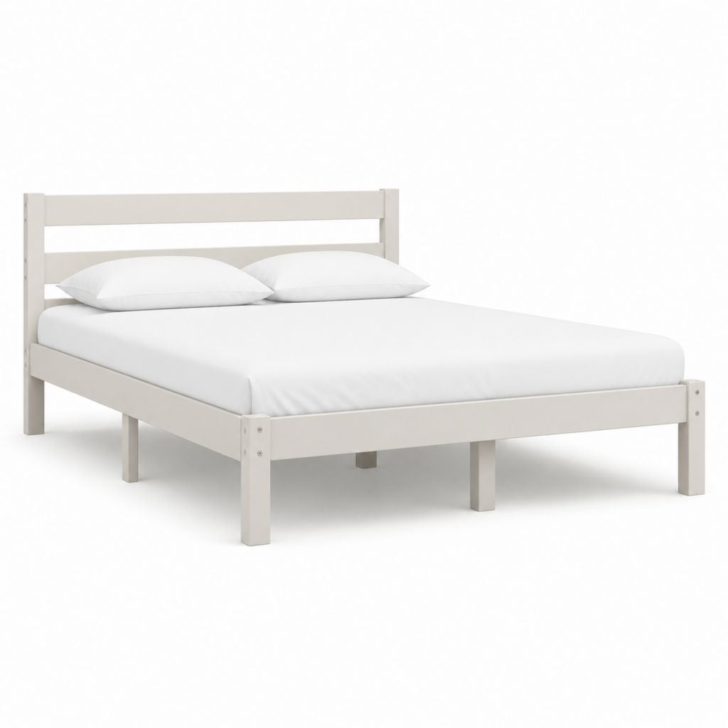 Letto matrimoniale con struttura in legno massello bianco 160 x 200 cm