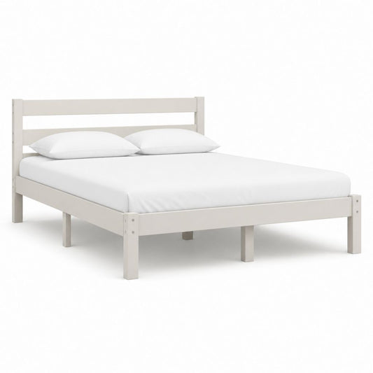 Letto matrimoniale con struttura in legno massello bianco 160 x 200 cm