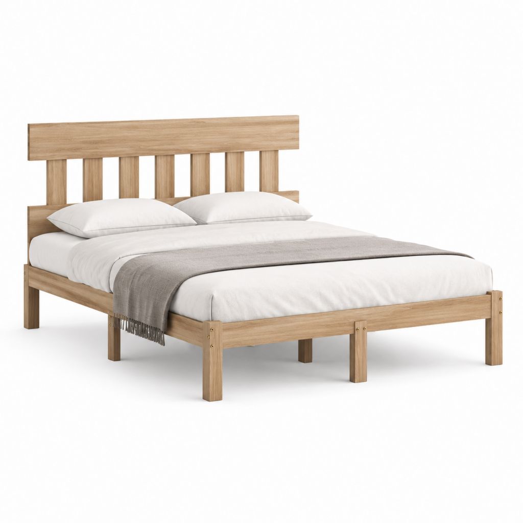 Letto matrimoniale rettangolare in legno massello di pino rovere naturale 160 x 200 cm
